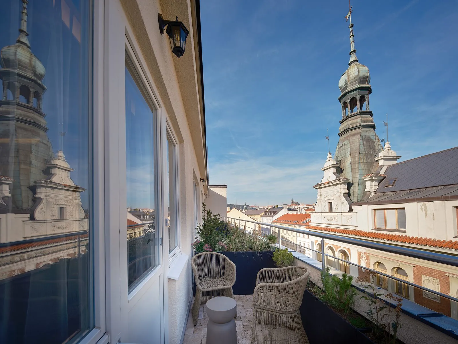 Balcony with a view of Prague – The Benedict Boutique Hotel